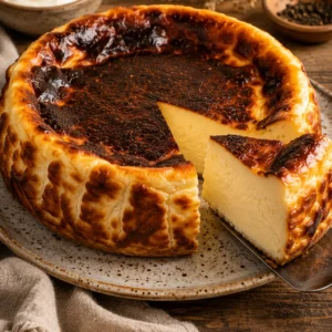 Tarta de Queso de La Viña: receta cremosa al horno 6 Tarta de Queso estilo La Viña con superficie tostada y un corte cremoso sobre plato rústico