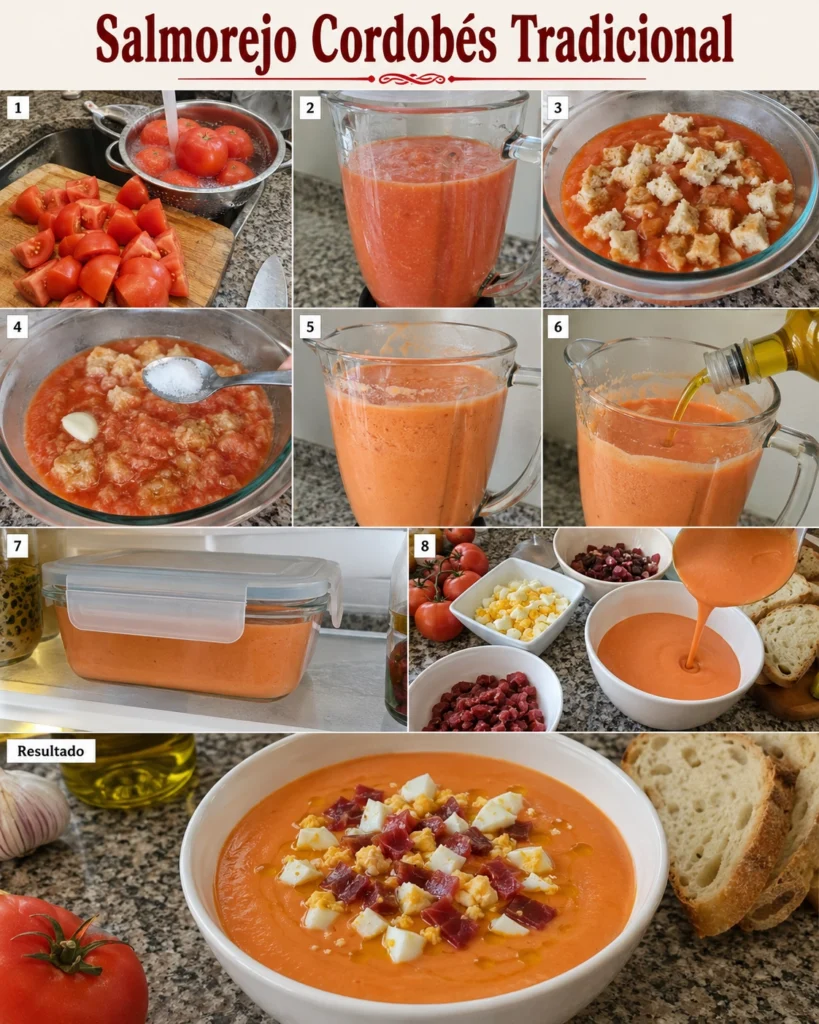 Salmorejo Cordobés: 7 Essential Tricks for the Perfect Homemade Recipe 3 Preparación paso a paso de una receta tradicional de salmorejo casero