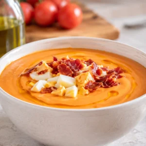 Salmorejo Cordobés: 7 Essential Tricks for the Perfect Homemade Recipe 6 Cuenco de salmorejo casero con huevo duro, jamón y aceite de oliva virgen extra