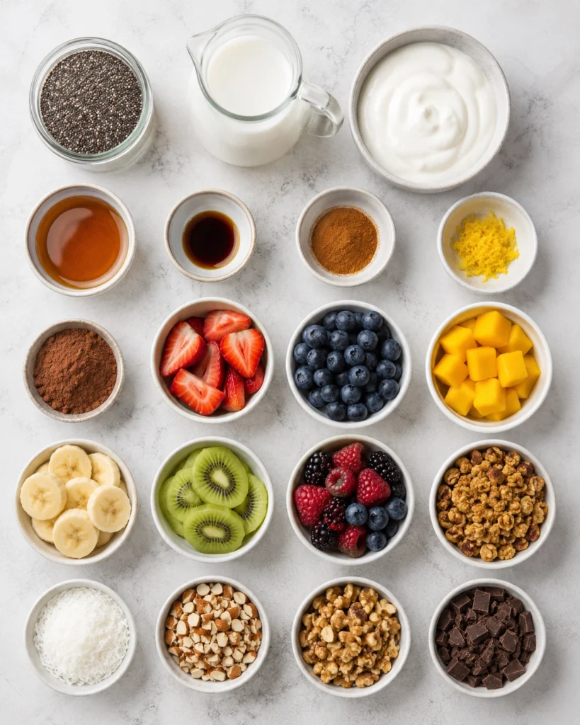 Pudin de chia 3 ingredientes para receta cremosa con semillas, leche, yogur y frutas