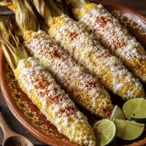 Elotes Mexicanos: 9 Secretos para una Receta Irresistible 7 Elotes Mexicanos asados con mayonesa, queso desmenuzado y chile junto a gajos de limón.