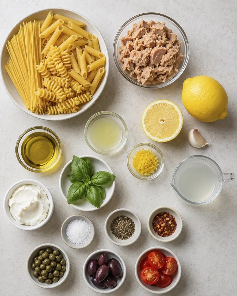 Pasta con atún y limón 3 Ingredientes para Pasta con atún y limón con pasta seca, atún, limón, aceite de oliva, ajo, albahaca y condimentos.