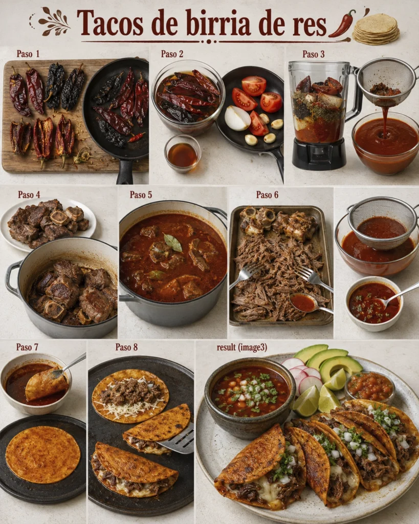 Tacos de birria: 7 trucos para una receta irresistible 4 Preparación paso a paso de tacos de birria desde el adobo hasta el montaje final