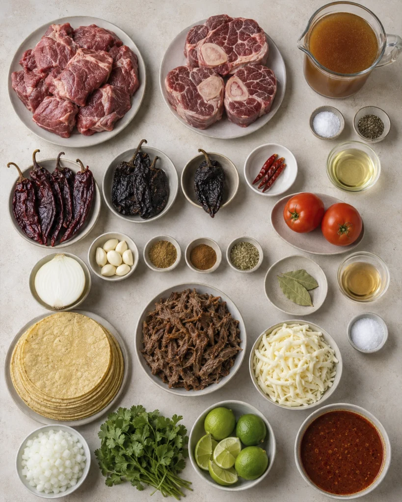 Tacos de birria: 7 trucos para una receta irresistible 3 Ingredientes para preparar birria de res con carne, chiles secos, especias, tortillas y queso