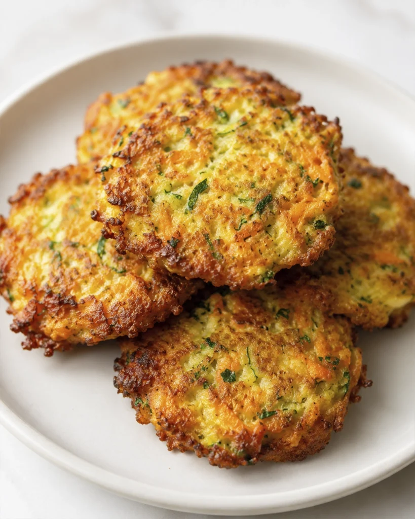 Tortitas De Calabacín: 7 trucos fáciles e irresistibles 2 Tortitas caseras doradas con calabacín y zanahoria apiladas en un plato blanco